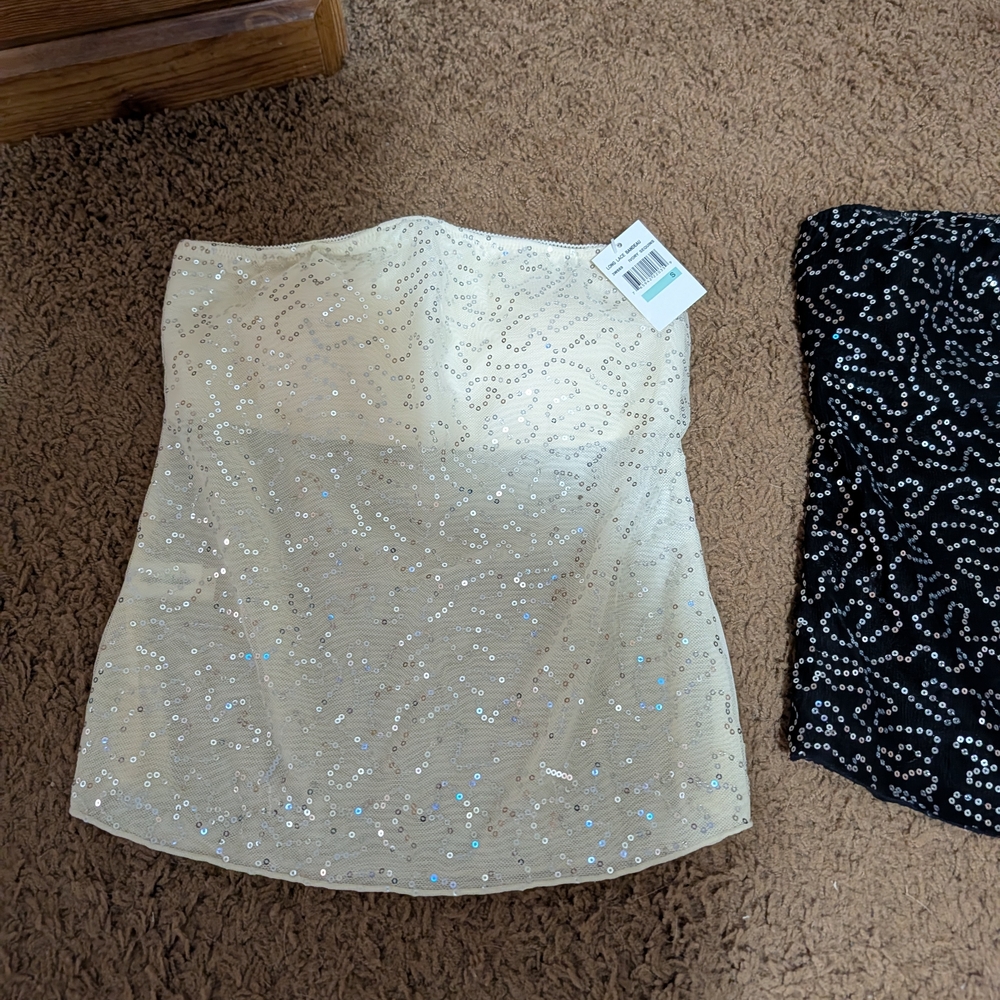 Elegant Cream Sequin Tube Top